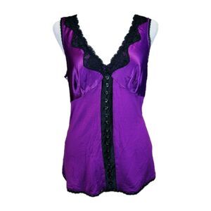 Y2K Express Purple Babydoll Top Womens Medium Slim Black Lace Trim Whimsigoth